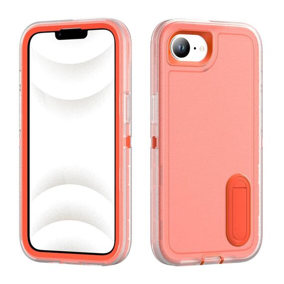 Per iPhone 16e Custodia per telefono in silicone + PC resistente con supporto (trasparente + arancione)