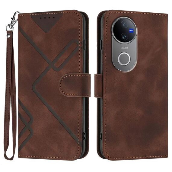 Per vivo V50 Line Pattern Custodia in pelle per telefono (caffè)