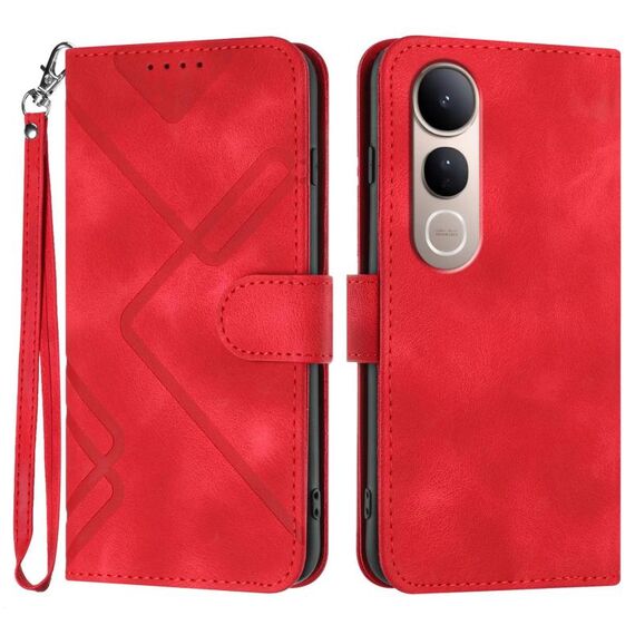 Per vivo V50 Lite 4G / 5G Custodia in pelle con motivo a linee (rosso)
