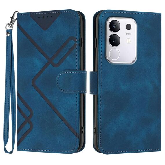 Per vivo Y29 4G Custodia in pelle con motivo a linee (blu reale)