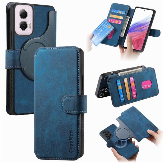Per Motorola Moto G Power 5G 2024 CaseNeo MagSafe RFID Anti-furto Custodia in pelle retrò per telefono (blu)