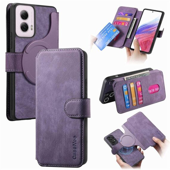 Per Motorola Moto G Power 5G 2024 CaseNeo MagSafe RFID Anti-furto Custodia in pelle retrò per telefono (viola)