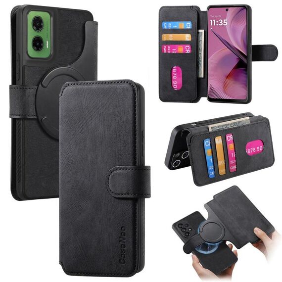 Per Motorola Moto G35 CaseNeo MagSafe RFID Anti-furto Retro Custodia in pelle per telefono (nero)