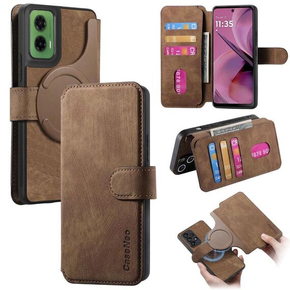 Per Motorola Moto G35 CaseNeo MagSafe RFID Anti-furto Retro Custodia in pelle per telefono (marrone)