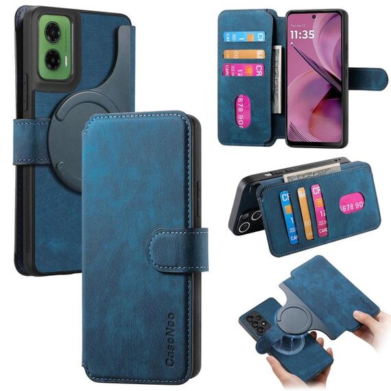 Per Motorola Moto G35 CaseNeo MagSafe RFID Anti-furto Retro Custodia in pelle per telefono (blu)