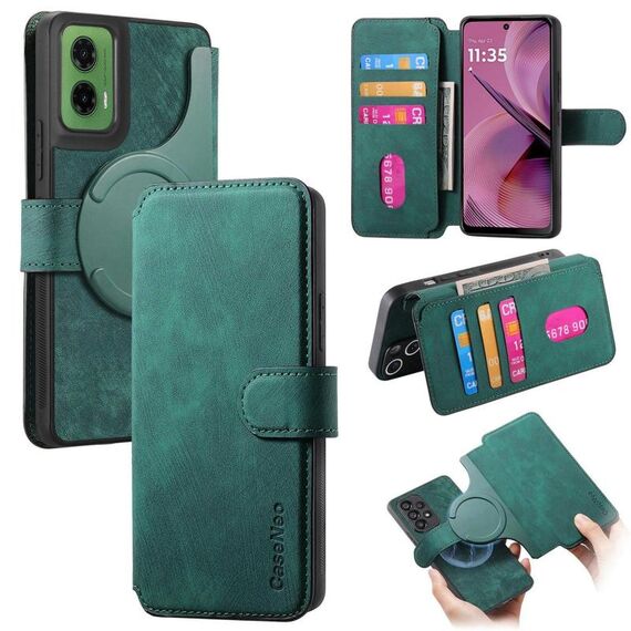 Per Motorola Moto G35 CaseNeo MagSafe RFID Anti-furto Retro Custodia in pelle per telefono (verde)