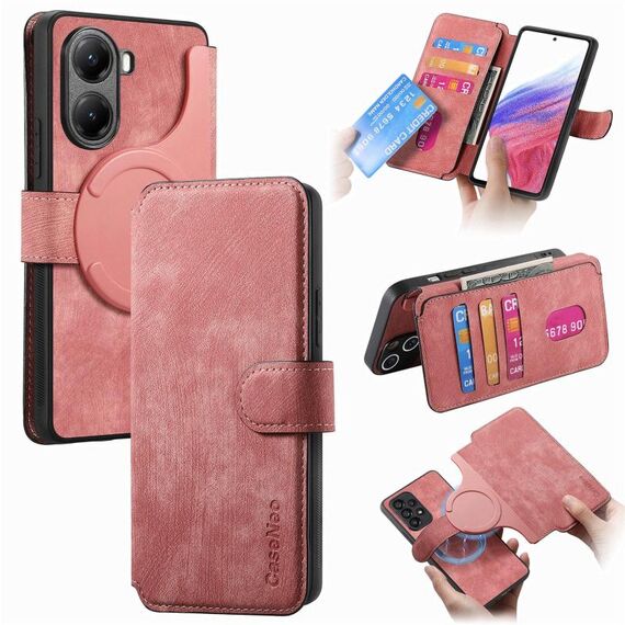 Per Xiaomi Poco X7 Pro CaseNeo MagSafe RFID Anti-furto Retro Custodia in pelle per telefono (rosa)