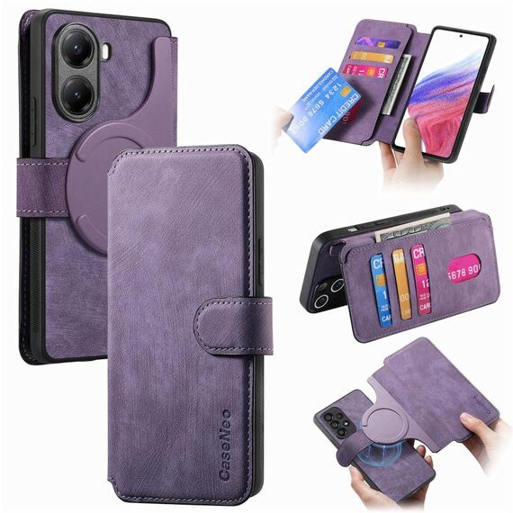 Per Xiaomi Poco X7 Pro CaseNeo MagSafe RFID Anti-furto Custodia in pelle retrò per telefono (viola)
