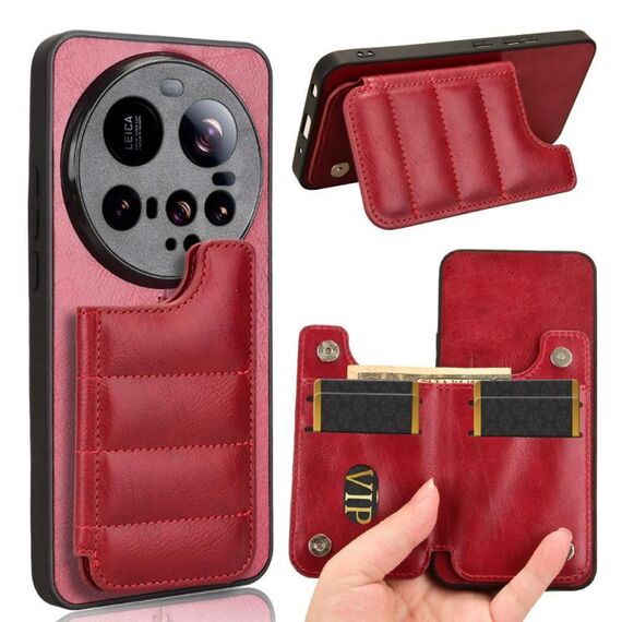 Per Xiaomi 15 Ultra Cow Pattern Sewing Card Bag Custodia per telefono (rosso)