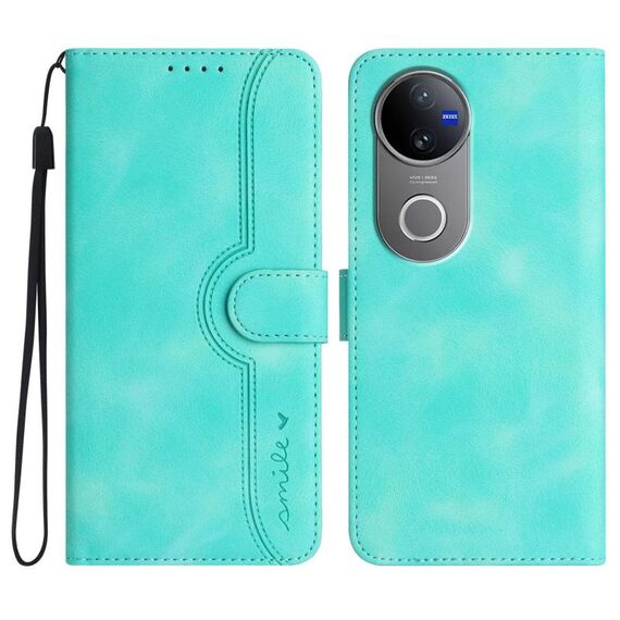 Per vivo V50 Custodia per telefono in pelle con motivo a cuore (azzurro chiaro)