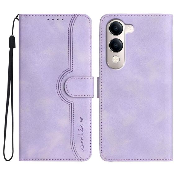 Per vivo Y29s 5G / Y04 4G Custodia per telefono in pelle con motivo a cuore globale (viola)