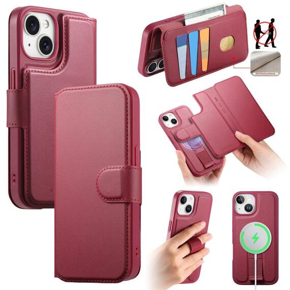 Per iPhone 15 CaseNeo Finger Grip Strap MagSafe Custodia in pelle per telefono (rosso)