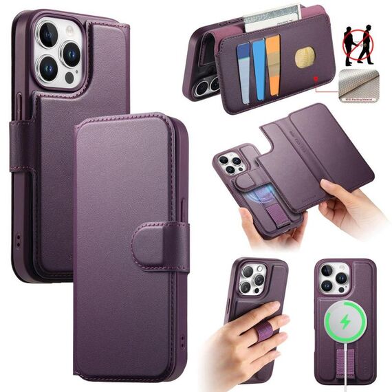 Per iPhone 13 Pro Max CaseNeo Finger Grip Strap MagSafe Custodia in pelle per telefono (viola)