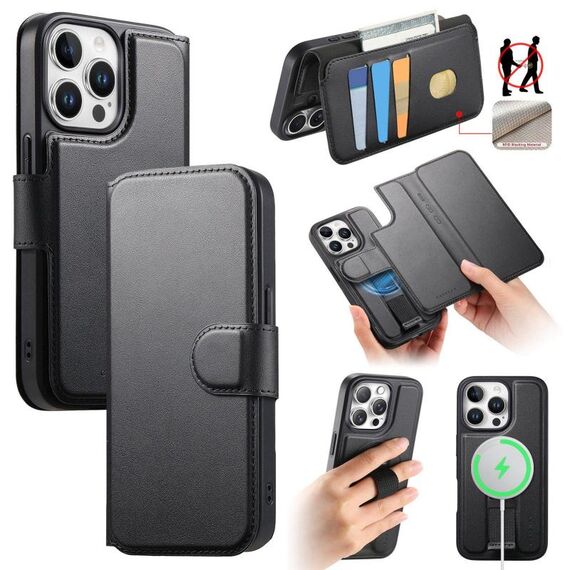 Per iPhone 12 Pro Max CaseNeo Finger Grip Strap MagSafe Custodia in pelle per telefono (nero)
