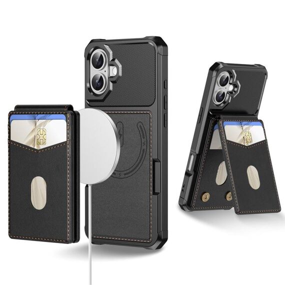 Per iPhone 16 Plus 2 in 1 Custodia magnetica MagSafe in pelle con retro per telefono (nero)