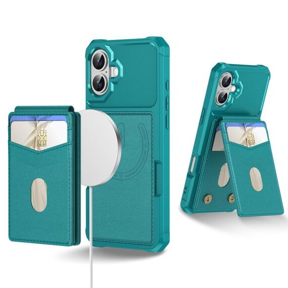 Per iPhone 16 Plus 2 in 1 Custodia magnetica MagSafe in pelle con retro per telefono (verde)