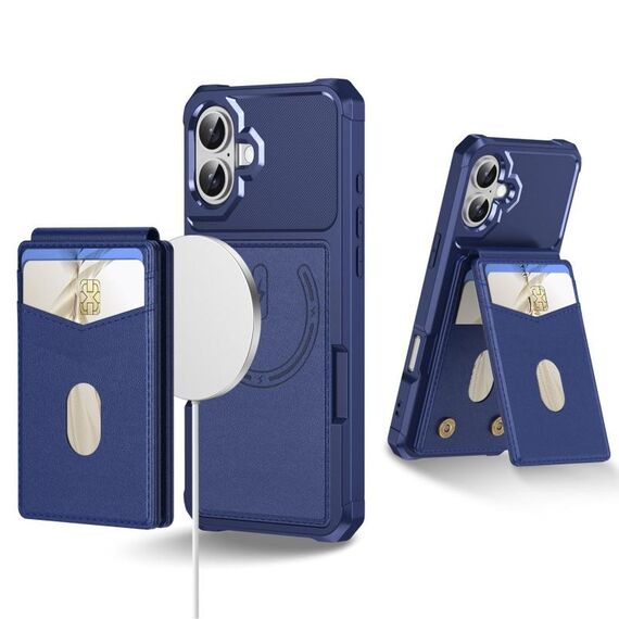 Per iPhone 16 2-in-1 Custodia magnetica con retro in pelle MagSafe (blu)