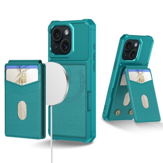Per iPhone 15 Plus 2-in-1 Custodia magnetica MagSafe in pelle con retro per telefono (verde)