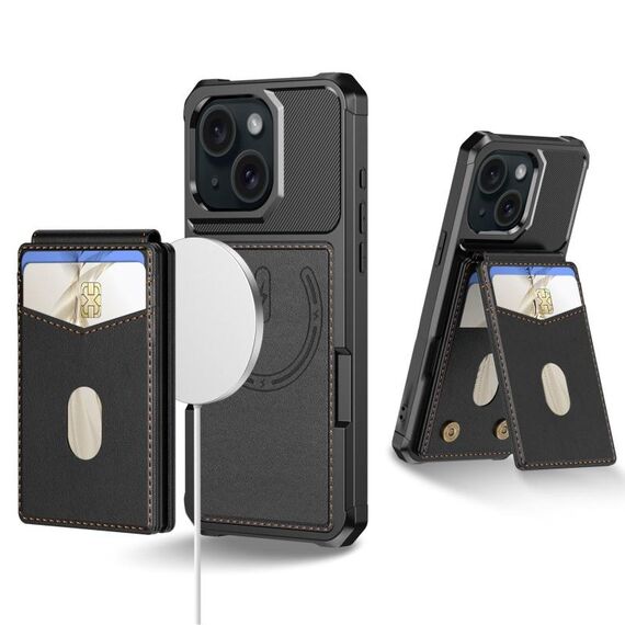 Per iPhone 15 2-in-1 Custodia magnetica MagSafe in pelle con retro per telefono (nero)