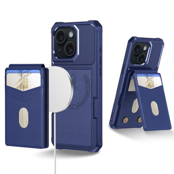 Per iPhone 14 Plus 2 in 1 Custodia magnetica MagSafe in pelle con retro per telefono (blu)