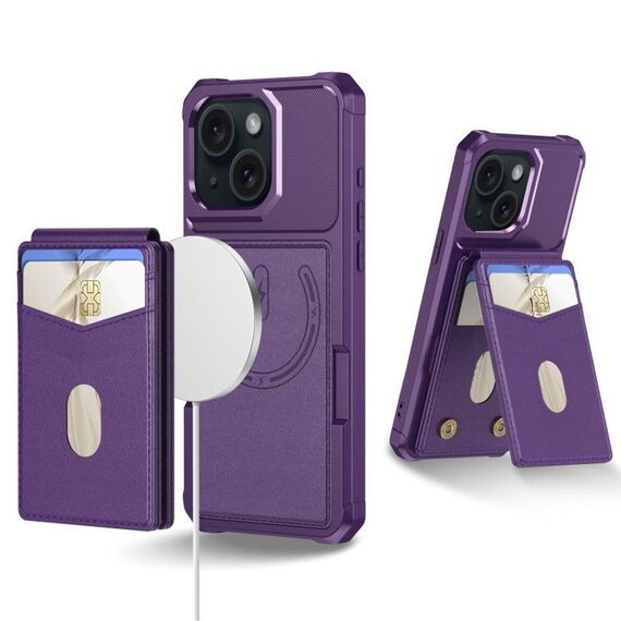 Per iPhone 14 Plus 2 in 1 Custodia magnetica MagSafe in pelle con retro per telefono (viola)