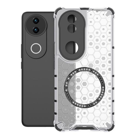 Per vivo V50 5G Custodia antiurto per telefono con anello magnetico a nido d'ape globale (bianco)