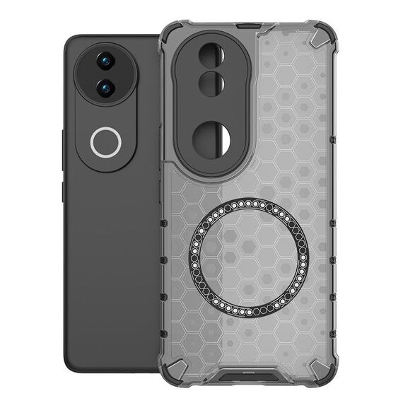 Per vivo V50 5G Custodia antiurto per telefono con anello magnetico a nido d'ape globale (nero)