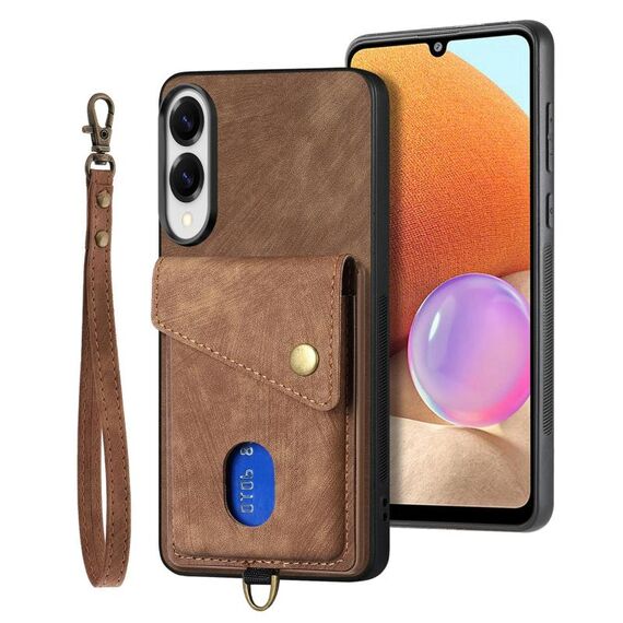 Per Samsung Galaxy S25 Edge 5G Retro Card Wallet Fold Custodia in pelle per telefono con cinturino (marrone)