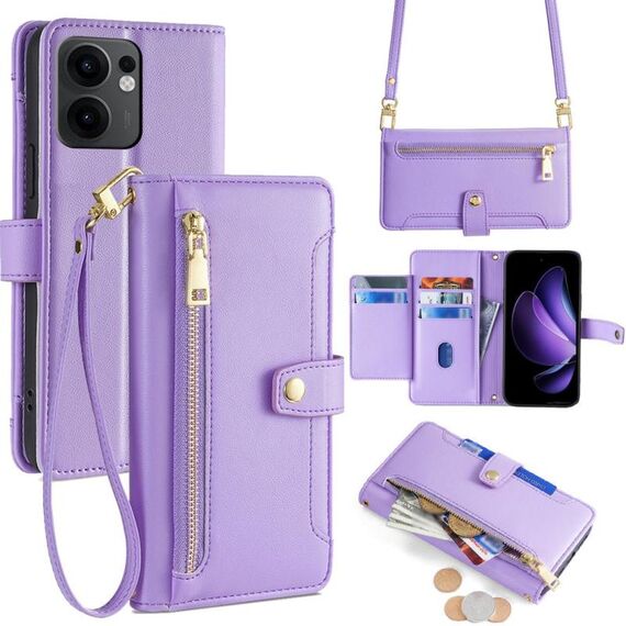 Per OPPO Reno13 F 5G / 4G Custodia per telefono in pelle con cerniera a tracolla con texture di pecora (viola)