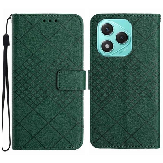 Custodia per telefono in pelle con trama a griglia rombica per Honor 400 Lite (verde)