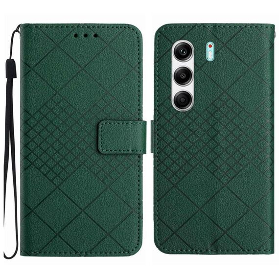 Custodia in pelle con trama a griglia rombica per Tecno Camon 40 Pro 5G (verde)