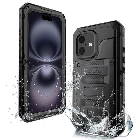 Per iPhone 16 Plus Custodia per telefono in silicone ibrido in metallo a quattro strati (nero)