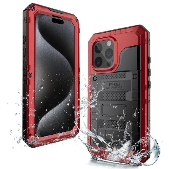 Per iPhone 15 Pro Max Custodia per telefono in silicone ibrido in metallo a quattro strati (rosso)