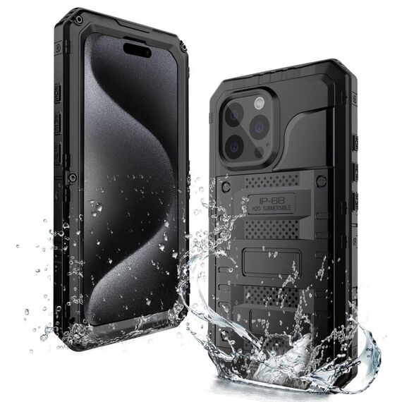 Per iPhone 15 Pro Max Custodia per telefono in silicone ibrido in metallo a quattro strati (nero)
