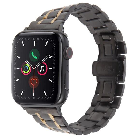 Per Apple Watch 42mm / 41mm / 40mm / 38mm Fibbia a farfalla Nuovo cinturino in acciaio inossidabile a cinque perle (oro nero)