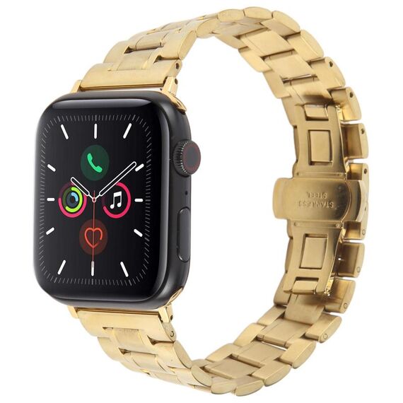Per Apple Watch 42mm / 41mm / 40mm / 38mm Fibbia a farfalla Nuovo cinturino in acciaio inossidabile a cinque perle (oro)
