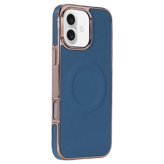 Per iPhone 16 Plus Custodia per telefono MagSafe in pelle con adesivo laterale morbido galvanizzato (blu scuro)