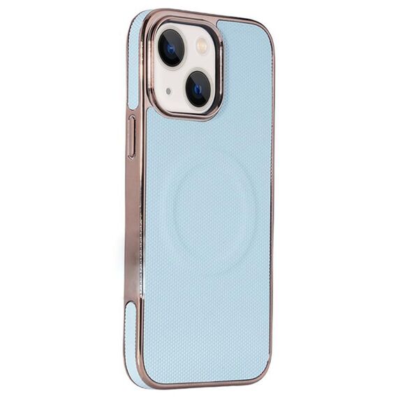 Per iPhone 14 Plus Custodia per telefono MagSafe in pelle con adesivo laterale morbido galvanizzato (azzurro cielo)