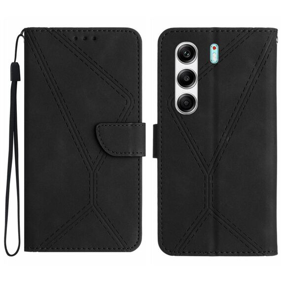 Custodia in pelle goffrata con cuciture per Tecno Camon 40 Pro 5G (nera)