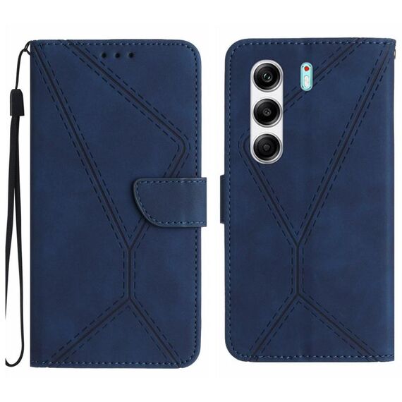 Custodia in pelle goffrata con cuciture per Tecno Camon 40 Pro 5G (blu)