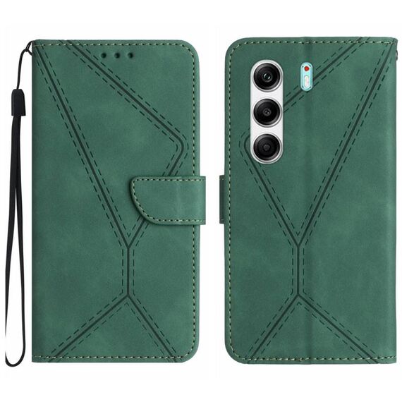 Custodia in pelle goffrata con cuciture per Tecno Camon 40 4G (verde)