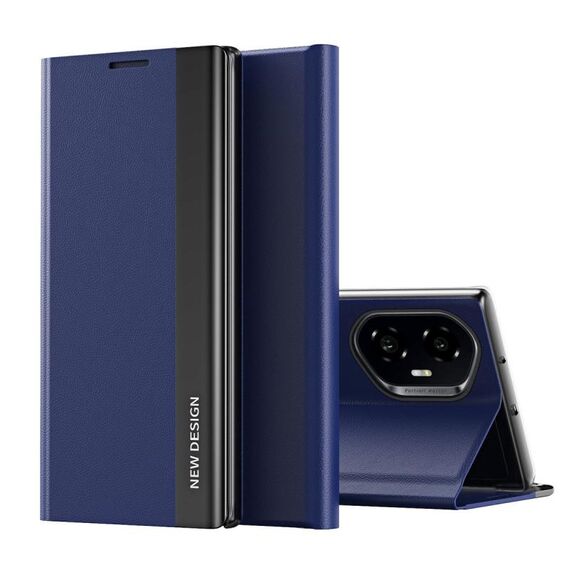 Custodia per telefono in pelle adsorbimento elettrolitico laterale per Honor 300 (blu scuro)