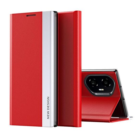 Custodia per telefono in pelle adsorbimento elettrolitico laterale per Honor 300 (rosso)