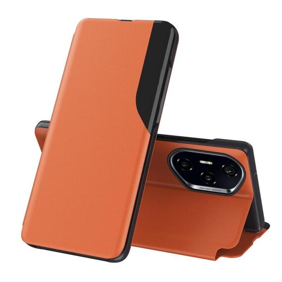 Custodia in pelle con supporto a ribalta per Honor 300 Pro Attraction (arancione)