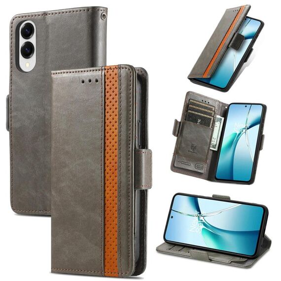 Per Samsung Galaxy S25 Edge 5G CustodiaNeo Splicing Dual Magnetic Buckle Custodia in pelle per telefono (grigio)
