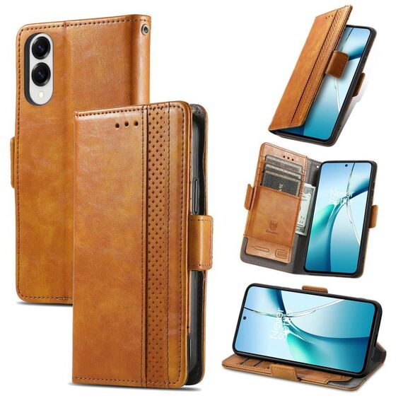 Per Samsung Galaxy S25 Edge 5G CustodiaNeo Splicing Dual Magnetic Buckle Custodia in pelle per telefono (cachi)