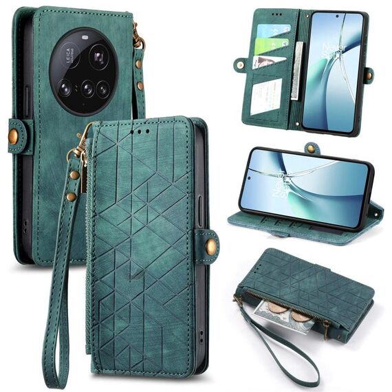 Per Xiaomi 15 Ultra Geometric Zipper Wallet Side Buckle Custodia in pelle per telefono (verde)