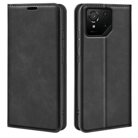 Per Asus ROG Phone 9 / 9 Pro Retro-skin Custodia in pelle con ventosa magnetica (nero)