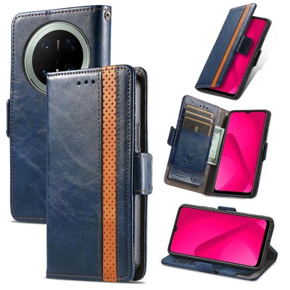Per Huawei Mate 70 Pro CaseNeo Splicing Dual Magnetic Buckle Custodia in Pelle per Telefono (Blu)