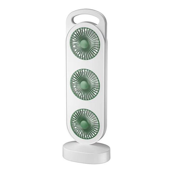 Semplice ventilatore a tripla turbina con design grande, ventilatore da tavolo con ricarica USB, portatile, per la casa e l'esterno, dormitorio (bianco-verde)